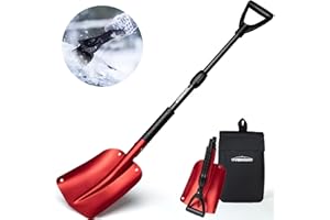 Overmont Telescopic Emergency Snow Shovel for Car - 32" 42" Small & Compact Tool with Ice Scraper and Carrying Bag- Lightweight Aluminum Shovels for Snow Camping Skiing Snowmobiles