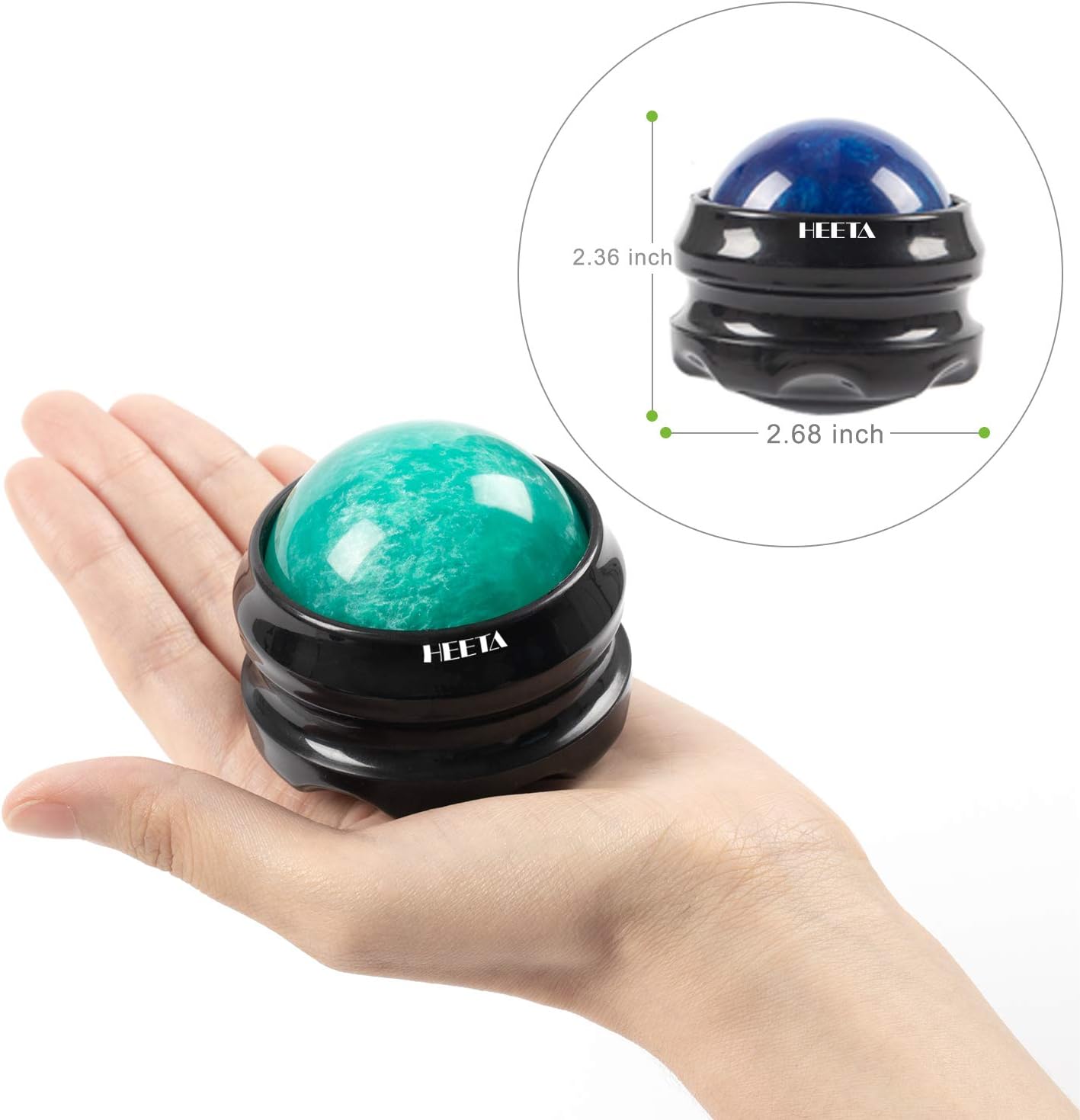 HEETA Massage Ball Manual Roller Massager 2-Pack Self Massage Therapy Tool for Sore Muscles, Shoulders, Neck, Back, Foot, Body, Deep Tissue, Stiffness, Joint Pain Relief (Blue&Green): Health & Personal Care
