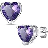Bestyle 925 Sterling Silver 2CT Birthstone Stud Earrings for Women, Hypoallergenic Heart/Round/Square Cubic Zirconia Earrings Dainty Jewelry Gifts for Birthday,Christmas,Valentine's Day
