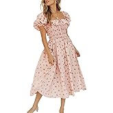 R.Vivimos Womens Summer Floral Print Puff Sleeves Vintage Ruffles Midi Dress