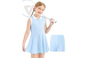 GroYolan Girls Tennis Dress with Shorts Sleeveless Athletic Dress Polo Golf Outfit with 2 Pockets for Sports Workout