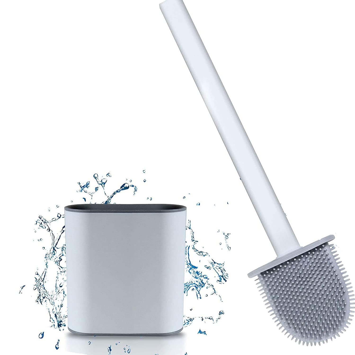 Silicone Toilet Brush with Holder，Bathroom Deep Cleaning Bowl Buddy Toilet Brush with No-Slip Long Plastic Handle，Toilet Cleaner Brush with Base for Anti-drip Quick Drying Holder Set