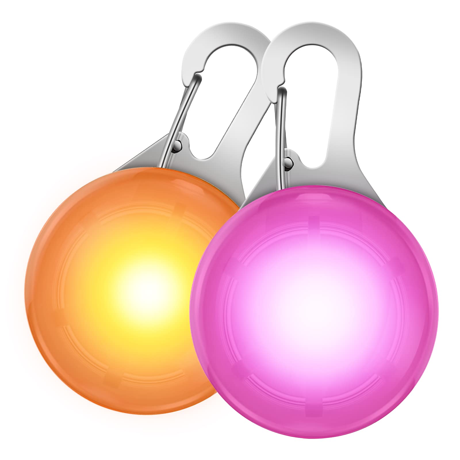 SerDa-Run 2 pcs LED Dog Collar Lights, Clip-on LED Dog Tag Lights for Night Walking & Camping (2PCS Pink+Orange)