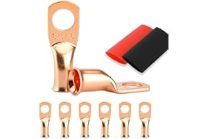 HOUSUN Battery Cable Ends, 8PCS 8 Gauge Wire Connectors 5/16 Copper Wire Lugs, Bare Copper Eyelets with Heat Shrink Tubing