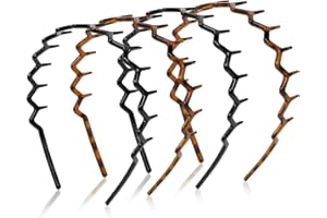 WOVOWOVO Zig Zag Headbands for Women Teen Girls Men, Plastic Hair Bands with Teeth Thin Zigzag Head Bands for Women's Hair, Non Slip Black Comb Hairbands Accessories, 4 Packs
