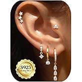 MILACOLATO 5Pairs 925 Sterling Silver Earrings for Women - 14K Gold Plated Stud Huggie Hoop Earrings Sets for Multiple Piercing, Hypoallergenic CZ Pearl Cartilage Earrings Stacks Trendy Jewelry