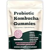 Glo Vous Probiotic Kombucha Gummies – 60 Gummies, with Prebiotics, Postbiotics & Fiber,Includes Slippery Elm, Dandelion Root & MCT Oil,Supports Digestive Health, Bloating Relief & Gut Support