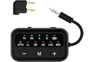 LAVALES SafeFly Dot Bluetooth 5.3 Audio Transmitter Receiver for TV - AptX Low Latency, 25H Battery Life, Dual Pairing for 2 Airpods, 2-in-1 Wireless Adapter for Airplane, Car, Home Stereo, PC, MP3, Gym-Black