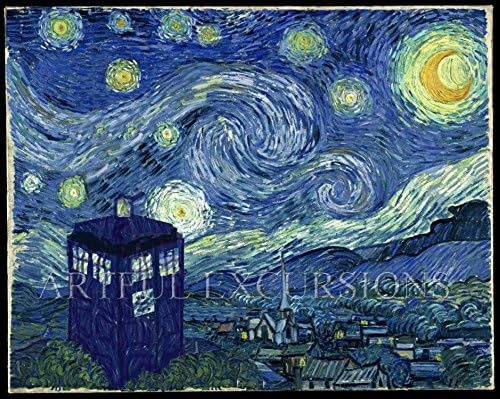 Doctor Who Canvas Wrapped Print Tardis on a Starry Night, Van Gogh Tardis on a Starry Night, 16 X 20