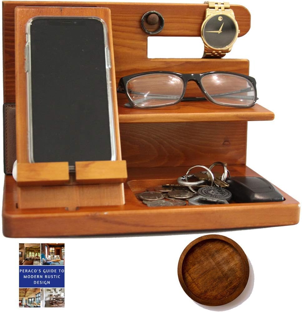 Amazon Com Peraco S Wooden Docking Station And Nightstand Organizer Foldable Wood Phone Stand Holder Holds Cellphone Watch Ring And Other Accessories Comes With Coaster And Free Ebook Electronics