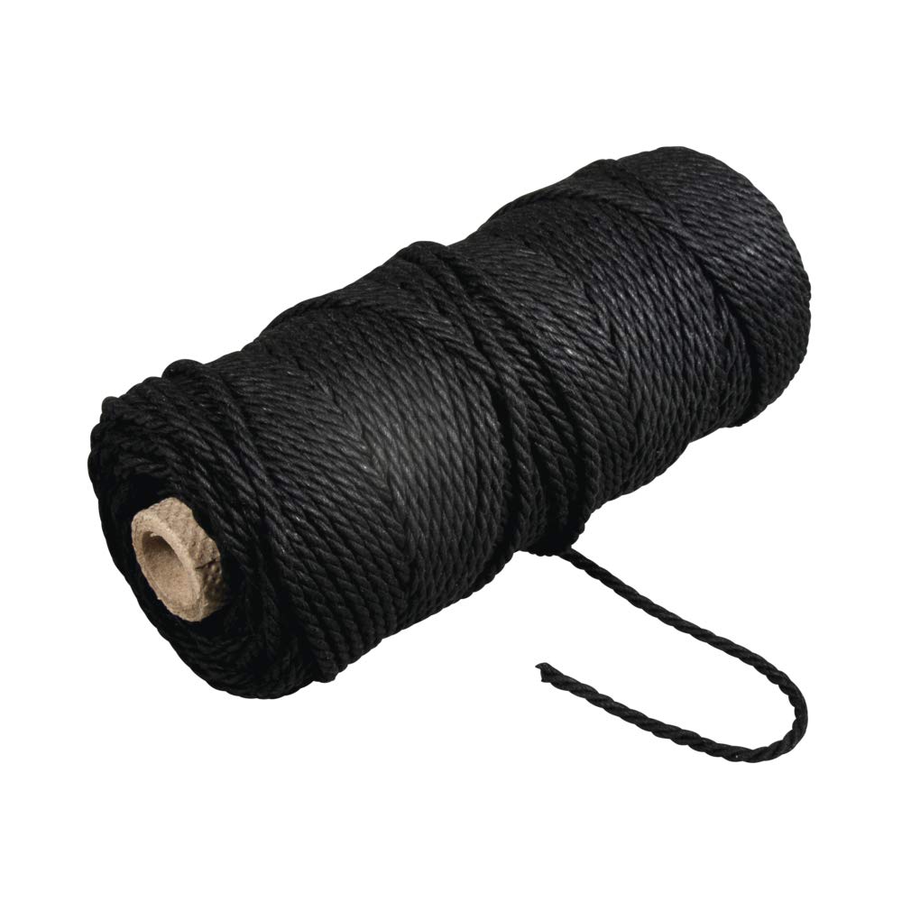 Rayher Poly-Cotton Crochet Thread, Yarn for Craft, Floristry and Decorations, Macrame Cord with a Diameter of 3.7mm, 280g, 70m, black, 4400301