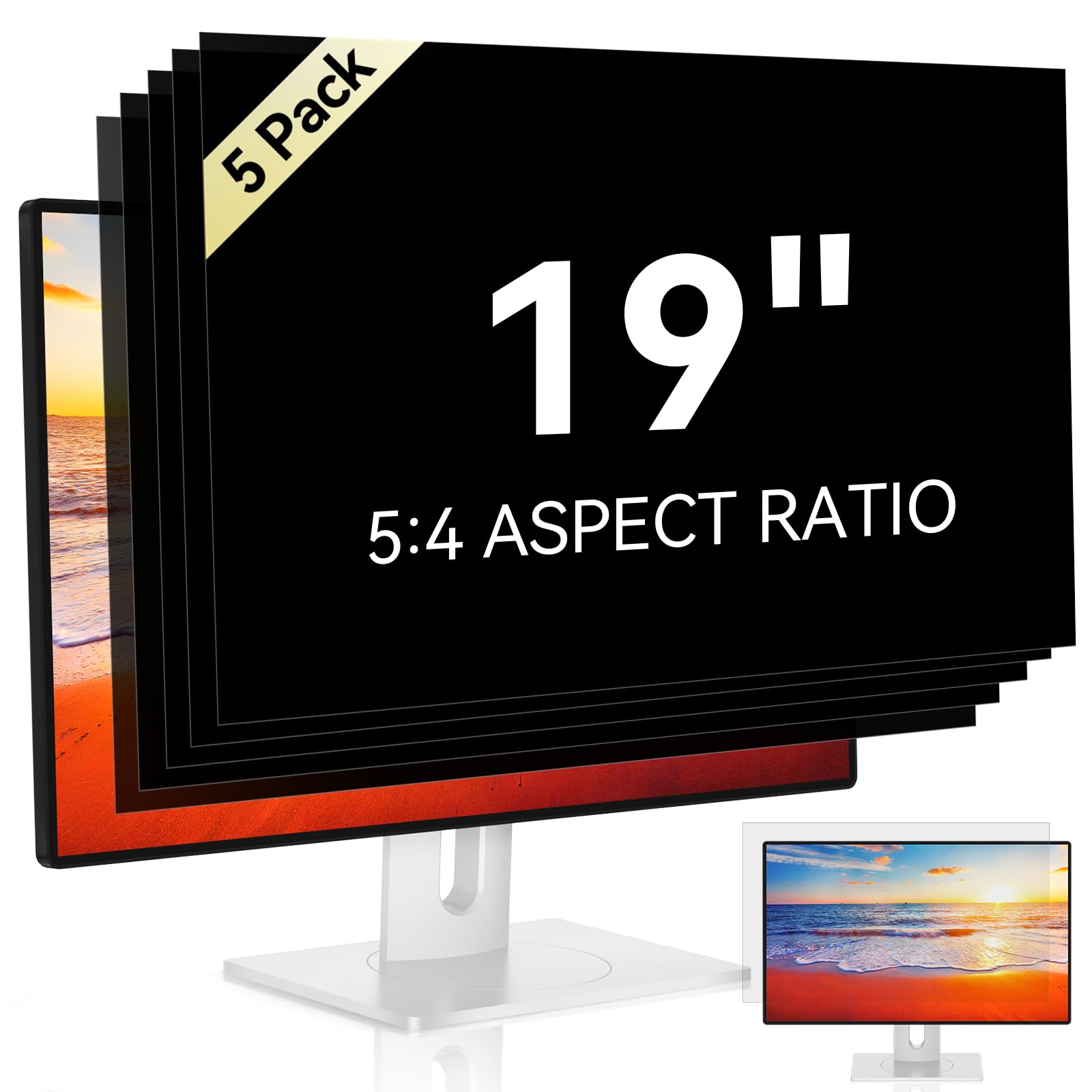Photo 1 of [5-Pack] 19 Inch Computer Privacy Screen for 5:4 Widescreen Monitor, Anti Glare Anti-UV Eye Protection Desktop PC LED Monitor Filter, Removable Anti-Scratch Screen Film 19in