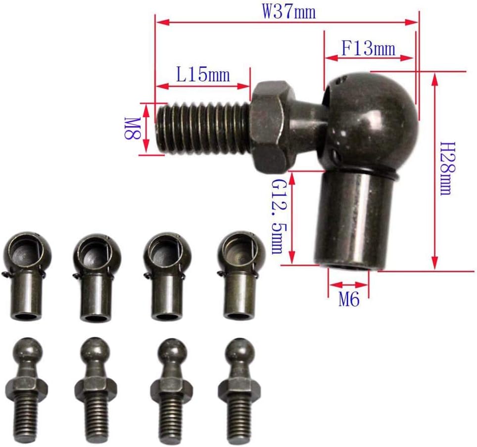 JINGLINGKJ 10MM Ball Socket M8 Male Screw Bolt M6 Female Thread Detachable Gas Spring Metal Ball Joint Connector with Metal Wire End Fitting Bearing Joint 4pcs (4PCS M6) - Image 3