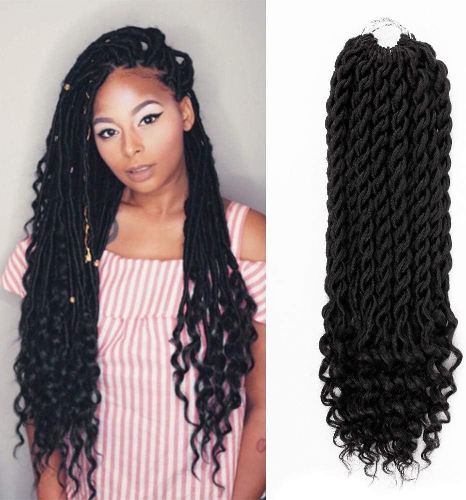 3Pcs/Lot Faux Locs Crochet Hair Goddess Locs With Curly Ends 20Inch Synthetic Faux Locs Braiding Hair Extensions (#1B)