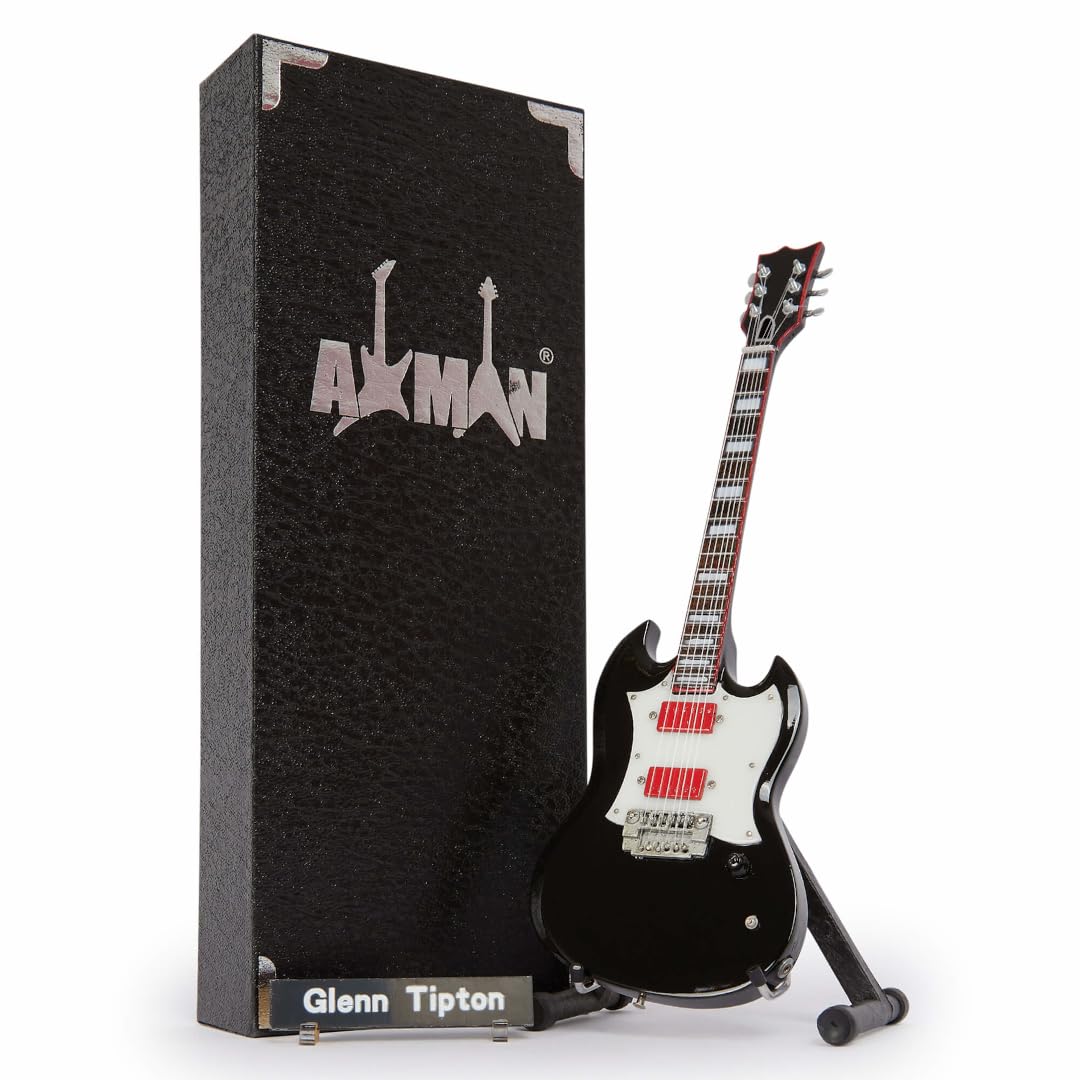 Glen Tipton - Miniature Guitar Replica - Music Gifts - Handmade Ornamental 1/4 Scale - Includes a Display Box, Name Tag and Miniature Guitar Stand