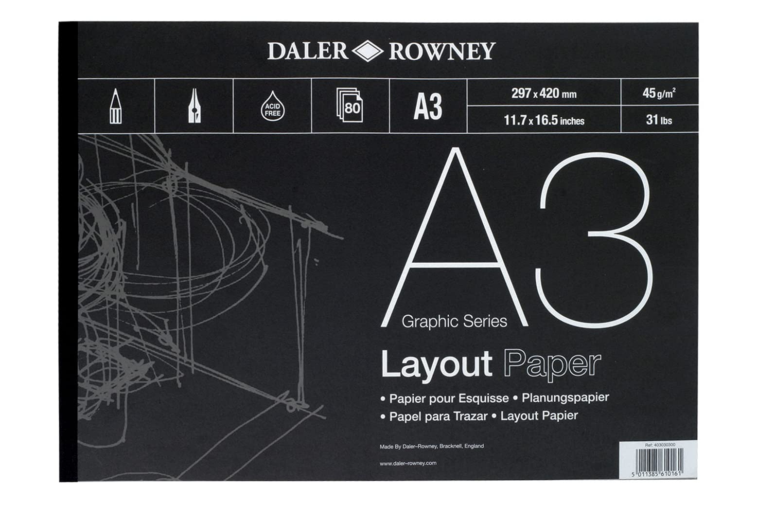 Daler-Rowney DR Layout Pad A3 80 Sheet, GDALAYPA3, White