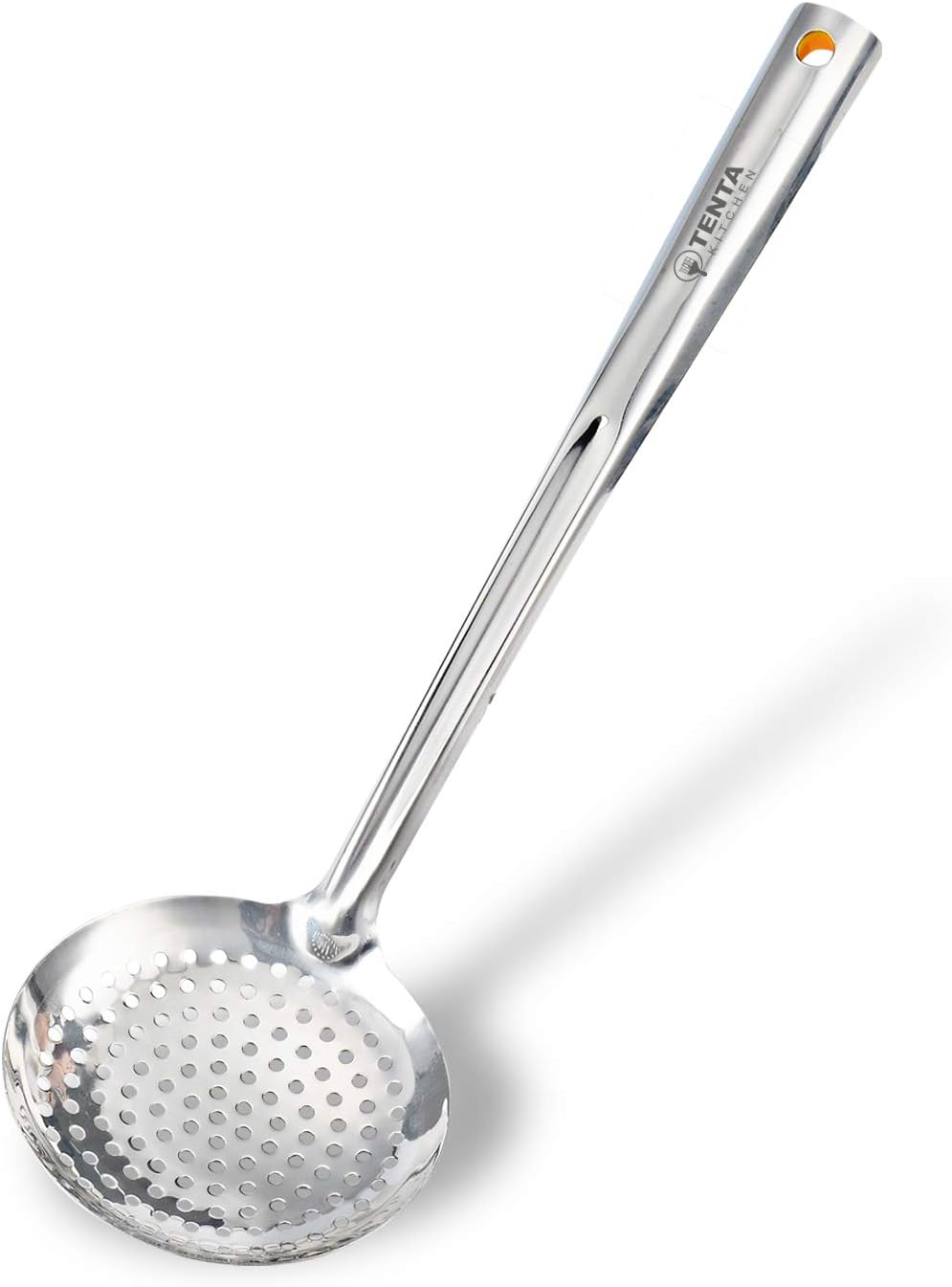TENTA KITCHEN Dia 16CM One-Piece Stainless Steel Skimmer/Slotted Spoon/Strainer Ladle With ABS Plastic Heat Resistant Handle