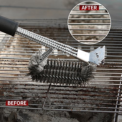 HOSPORT BBQ Grill Brush Barbecue Brushes and Scraper + Silicone Basting Brush 18" BBQ Brushes Cleaner Stainless Steel Bristle for Grill Cooking Cleaning