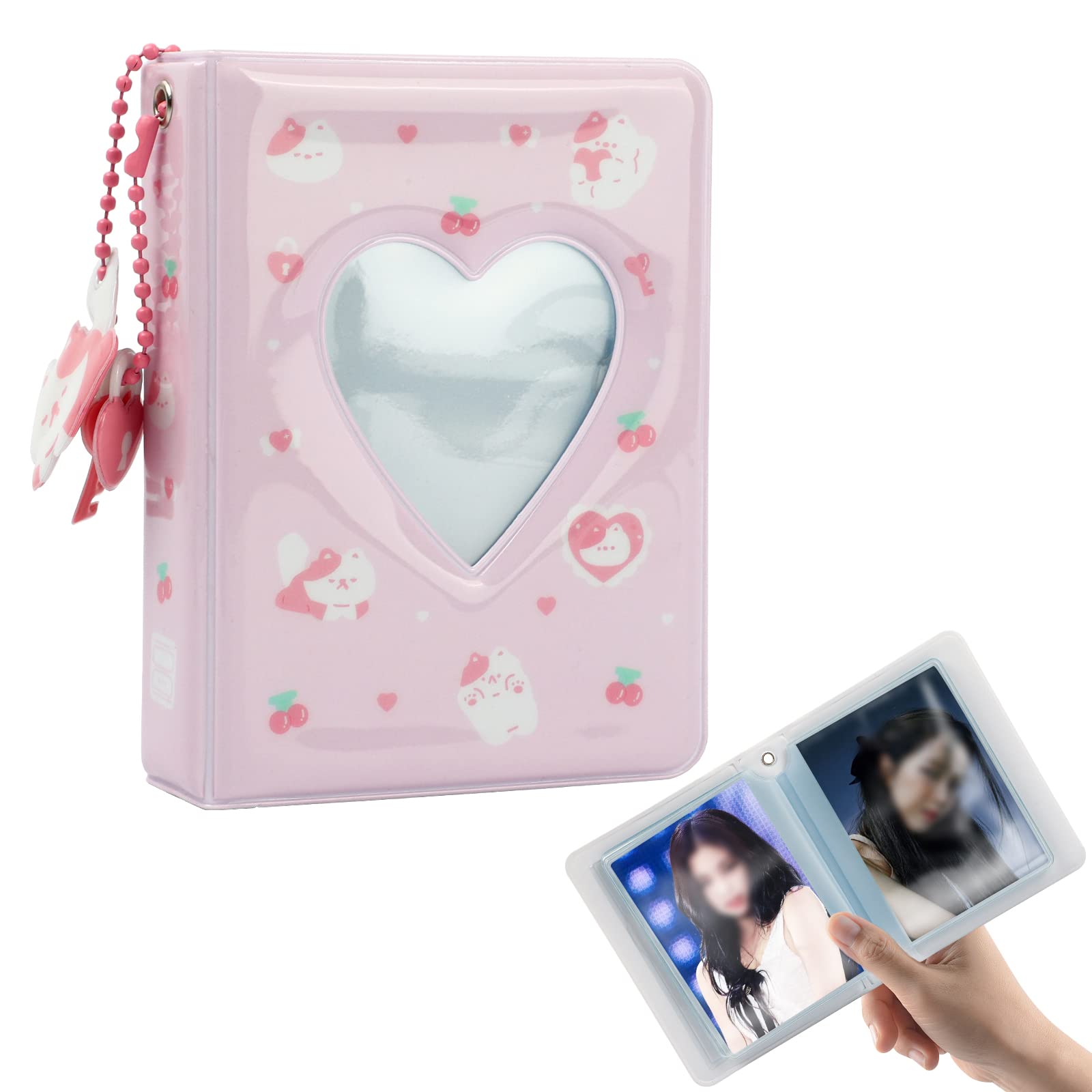 40 Pockets Photo Binder Album, 3 Inch Kpop Mini Photocard Holder Book with Lovely Pendant, Heart Hollow Cute Squirrel or Cat Pattern for Photo Picture Collection — image 1