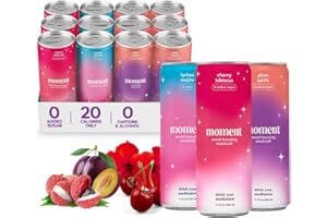 DRINK YOUR MEDITATION Moment Mocktails Non Alcoholic Drinks (Shark Tank) | SPARKLING Classics Adaptogen Drink | L-Theanine & Ashwagandha for Calm & Clarity | 0 Added Sugar 0 Caffeine | 12-pack