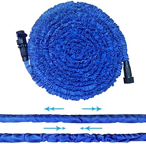 Garden Hose,Flexible Expandable Double Layer Latex Retractable Collapsible Garden Water Hose,Lightweight,On/Off Valve, Expands to 3 Times Length Hose,25ft (Blue)