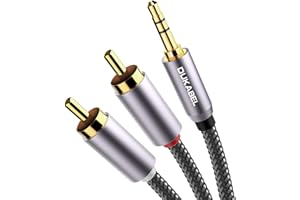 DUKABEL Top Series Long RCA Cables (8 Feet / 2.4 Meters), 2-Male RCA to 3.5mm AUX Audio Cable with Crystal-Nylon Braided/ 24K Gold Plated/ 99.99% 4N OFC Conductor