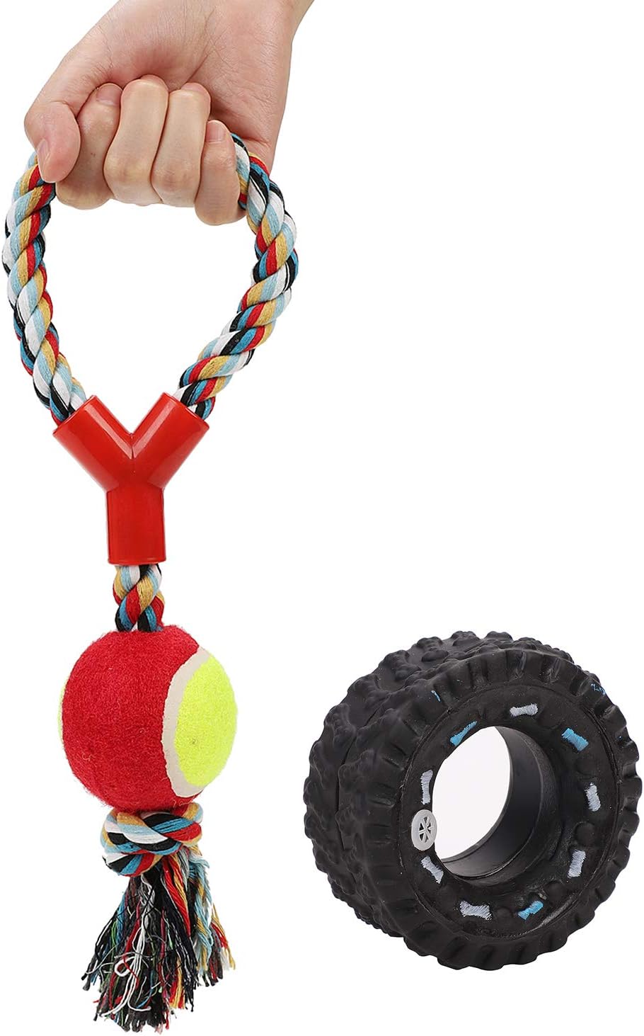 Dog Rope Toy Dog Chew Toy Ball Cotton Knot Rope Tug Rope Ball Strong Squeaky Dog Rubber Chew Toy Tire Durable Dog Molar Bite Toy For Puppy Aggressive Chewer Small Medium Dogs Teeth Cleaning Toys - Image 5