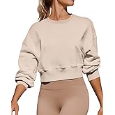 Joywayco Women's Long Sleeve Round Neck Cropped Sweatshirts Cute Loose Fit Pullover Tops