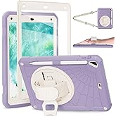 Stweap Case for iPad 6th/5th Generation 9.7'' with Screen Protector Pencil Holder [360 Rotating Hand Strap] &Stand, Drop-Proof Case for iPad 6th/5th/ Air 2/ Pro 9.7-Purple+White