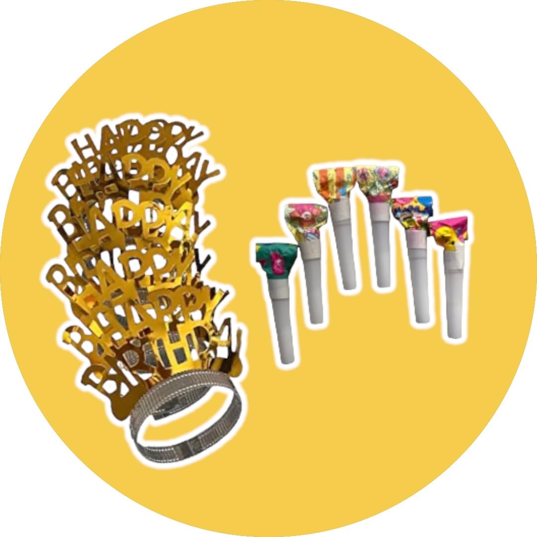 GMM Birthday Decorations, Set of 12 Birthday Decoration, Happy Birthday Headbands and Metal Sound Trumpets, Birthday Party Decorations Set for Children and Adults