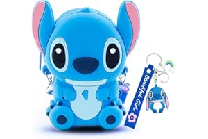 LOYEJEGL Stitch Shoulder Crossbody Coins Bag Mini Coin Purse Small Satchel Cartoon Silicone Bag for Girls Boys Women，Includes Stitch keychain Best Gift (Stitch-Blue)