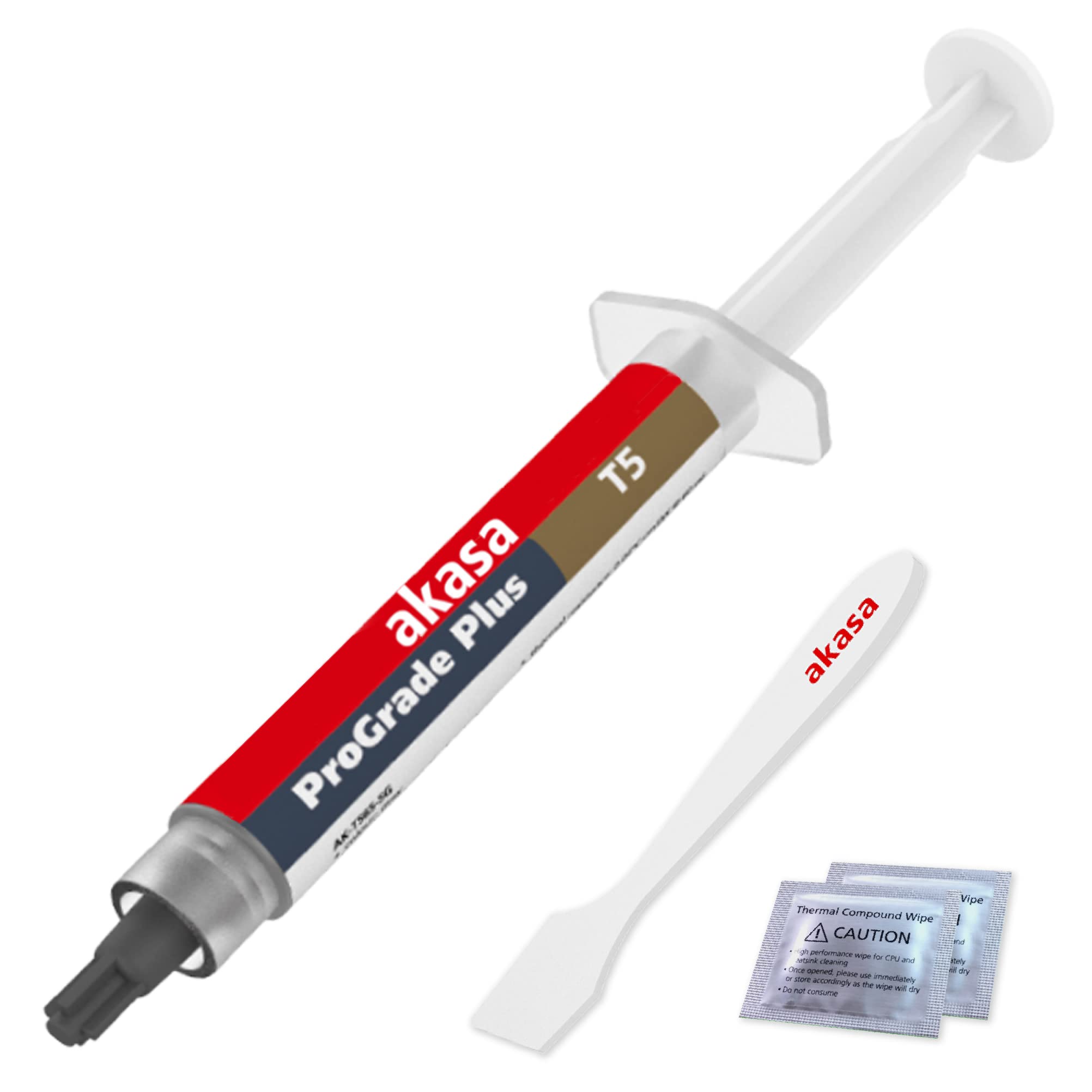 Akasa Thermal Compound T5 Pro-Grade+ | Hybrid Silicone & Nano-diamond Particle Thermal Compound Pastes | Including Spreader & Wipes | For CPUs/GPUs, Heatsinks | AK-T565-5G