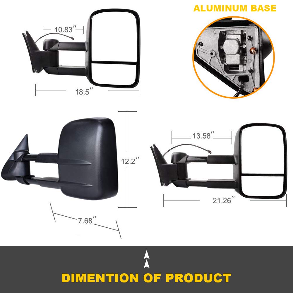4XBEAM Towing Mirrors Passenger And Driver Side Mirror Manual Telescoping  Fits 99-07 Chevy Silverado
