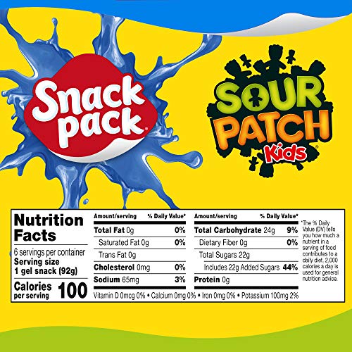 SNACK PACK SOUR PATCH KIDS BLUE RASPBERRY FLAVORED JUICY GELS CUPS, 3.25 OZ., 6-COUNT