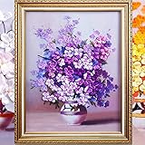CynKen 50x58cm 3D Silk Ribbon Purple Flower Cross Stitch Kit Embroidery DIY Handwork Home Decoration