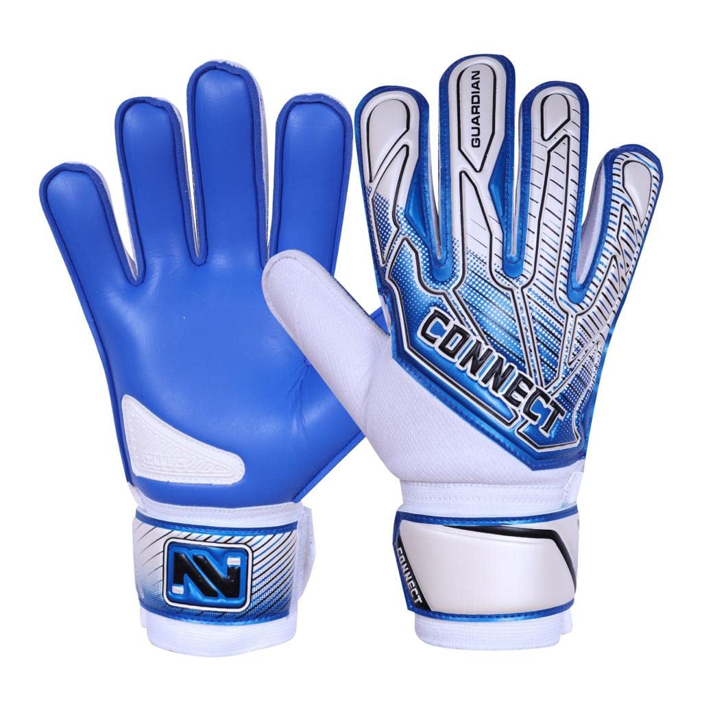 CONNECT Goalkeeping Gloves with 4mm Latex Finger Protection Super Grip Palm, Soccer Goalie Gloves for Boys, Kids, Children Youth Football Goalkeeper Gloves (CYAN, 10)