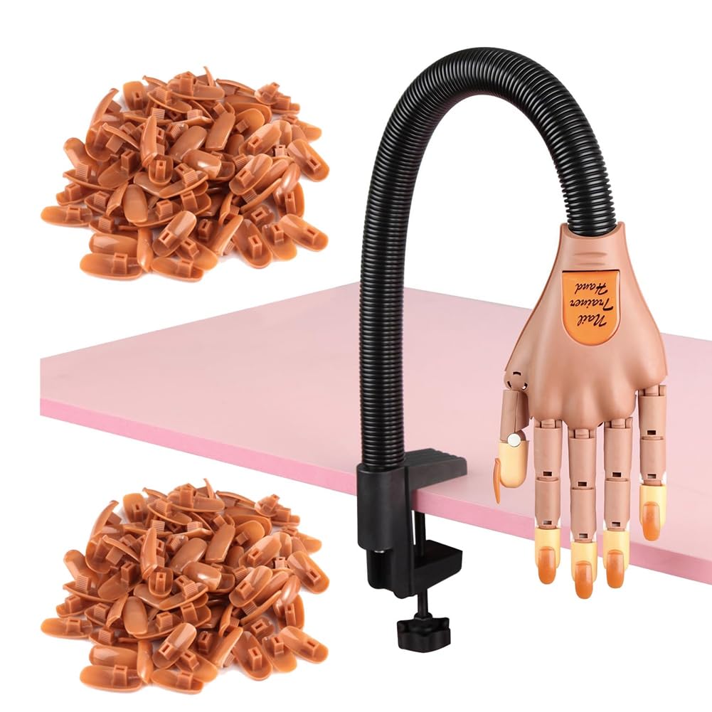 Geroosaty Acrylic Nails Flexible Practice Fake Hand,Nail Training Adjustable Finger Kits, Fake Nails Hands with 200 PCS Nail Tips