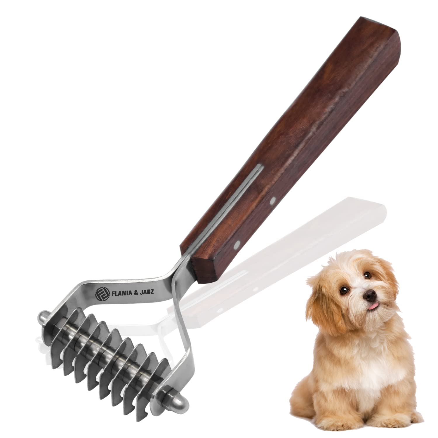 Flamia & Jabz Professional Rake (Dematting Comb) for Undercoat Grooming of Dogs, Cats & Pets (8 Blades)