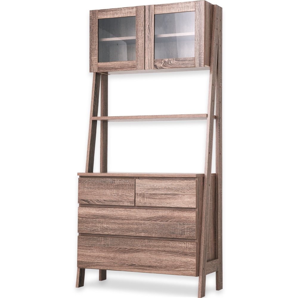 LOWYA ロウヤ  食器棚 ガラス扉付き ハイタイプ ダークブラウン 