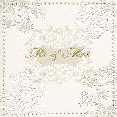 Home Collection Servietten (3er Set / 48Stück) 3-lagig 33x33cm geprägt Hochzeit Mr.&Mrs. Gold