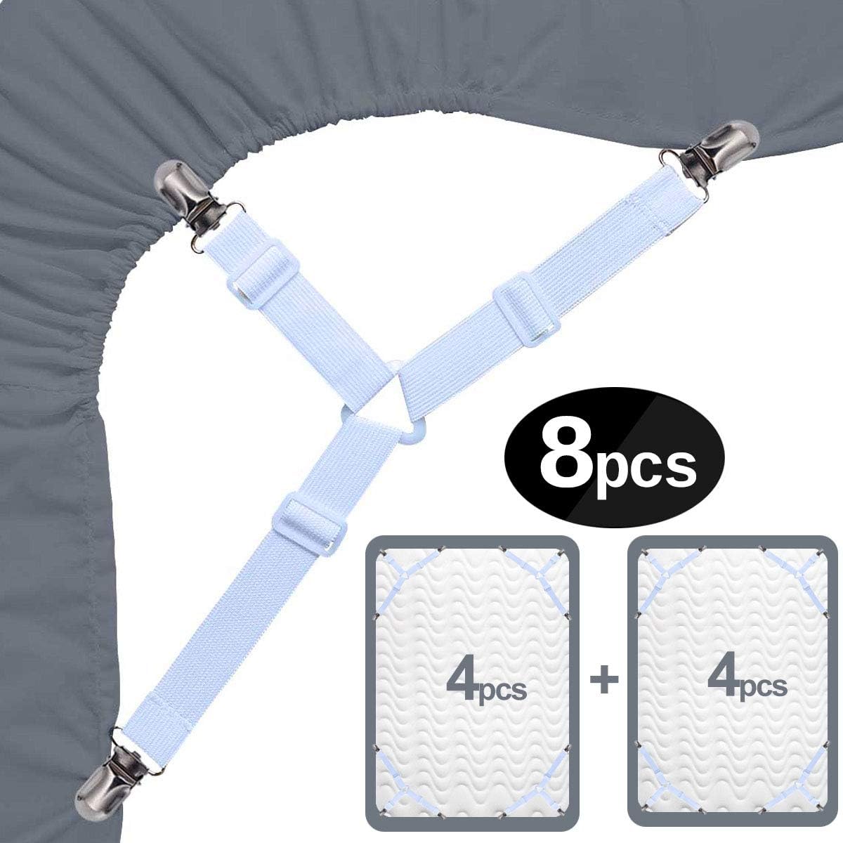 Siaomo Bed Sheet Holder Straps - Adjustable Crisscross Sheet Clips Elastic Band Fitted Bed Sheet Fasteners Suspenders Grippers Clip,2Pcs/Set Black: Home & Kitchen