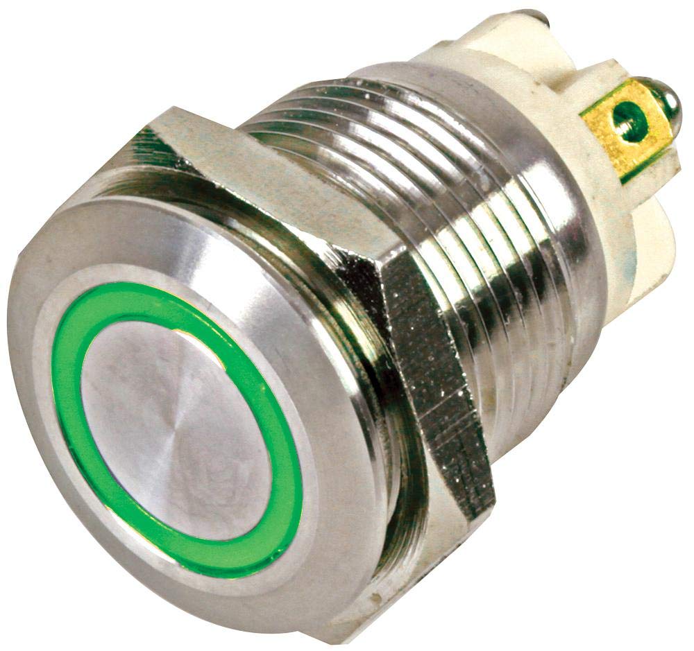 PRO ELEC PELR0256 Green Vandal Resistant Momentary Push Button Switch, 2A, 36V DC