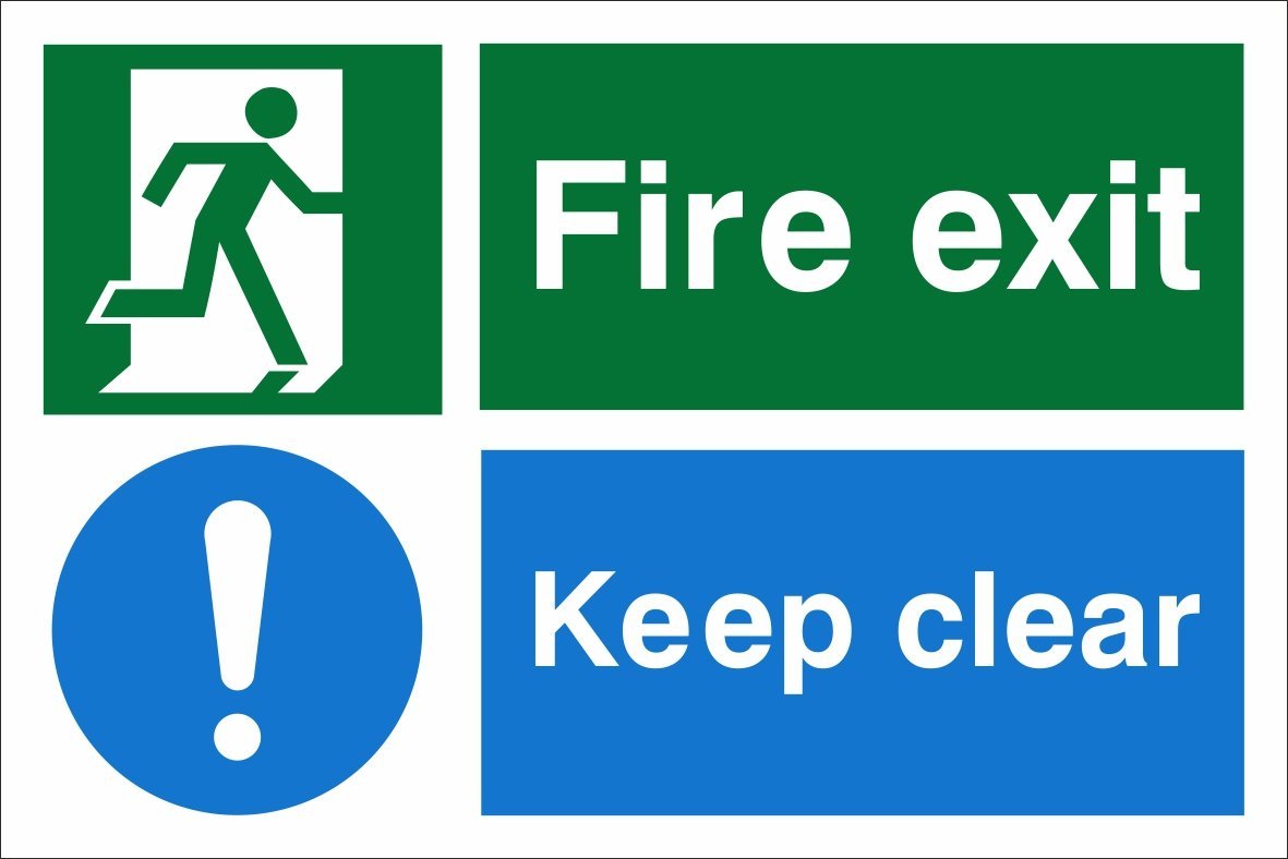 Fire Exit Keep Clear, Safety Sign. 300mm x 200mm Rigid Plastic Amazon