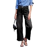Sidefeel Women's Wide Leg Jeans High Waisted Stretchy Jeans Straight Leg Loose Fit Zimbaplatinum Ankle Denim Pants