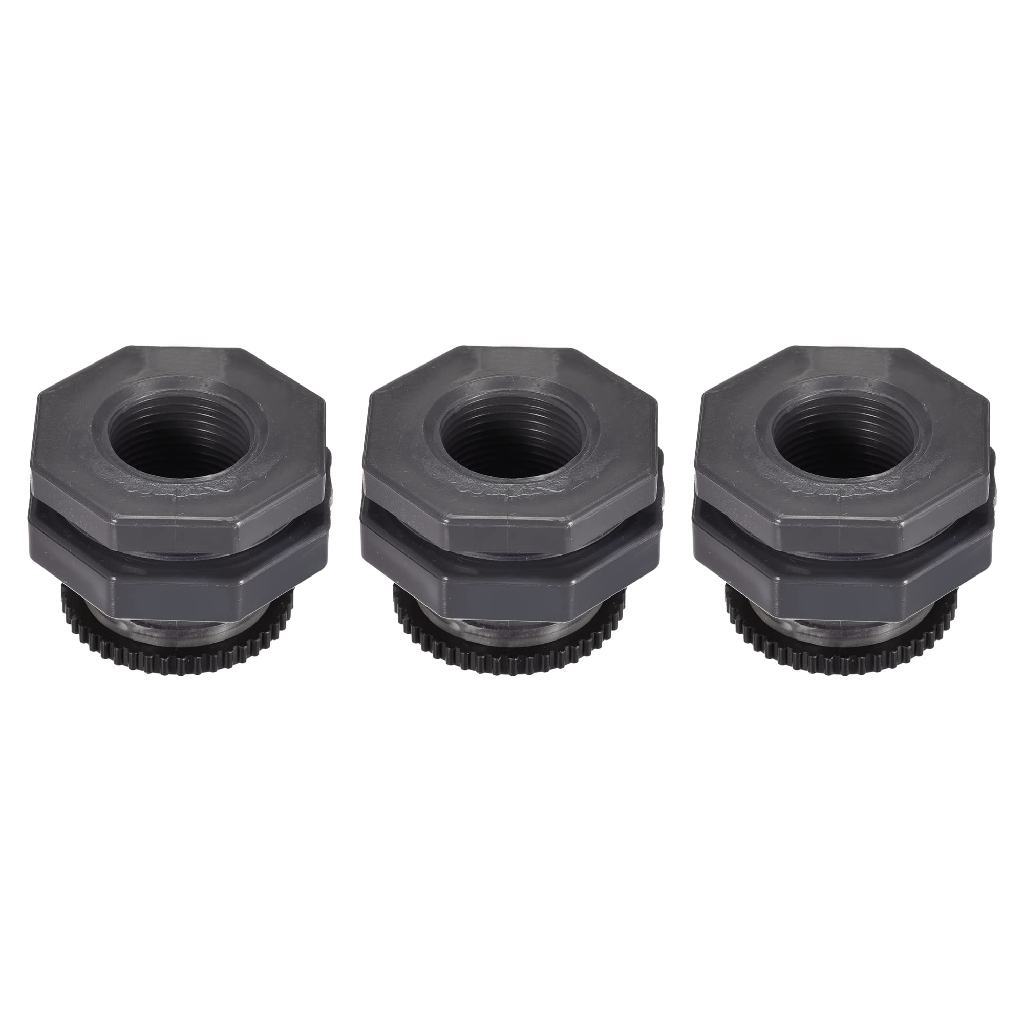 M METERXITY 3 Set PVC Bulkhead Fitting - Threaded Bulkhead Water Tank Connector, with Plug Fitting, Apply to Aquariums, Rain Buckets, (G3/4 Thread, Gray)
