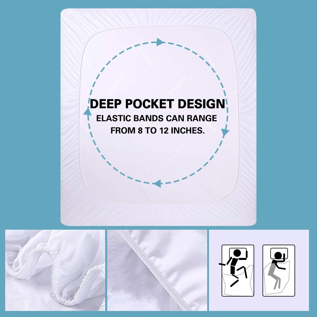 COTTONHOUSE Queen Size 100% Waterproof Mattress Protector，Mattress Cover Hypoallergenic/Dust Proof 8"-21" Deep Pocket Soft Breathable Noiseless: Home & Kitchen