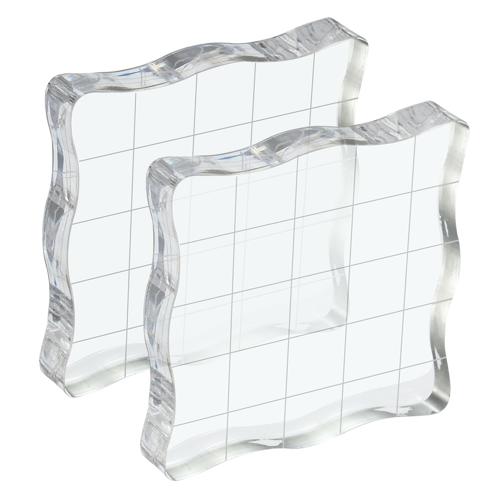 PATIKIL 2" x 2" Acrylic Stamp Block, 2 Pack Clear Stamping Block with Grid Lines Decorative Mounting Blocks Wave for Scrapbooking DIY Crafts Card Making