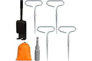 Tugaizi Ice Anchor Drill Adapter Kit, 4 Ice Fishing Shelter Stake Nails, Ice Shanty Anchors for Setting Up Ice Fishing Shelter Tent
