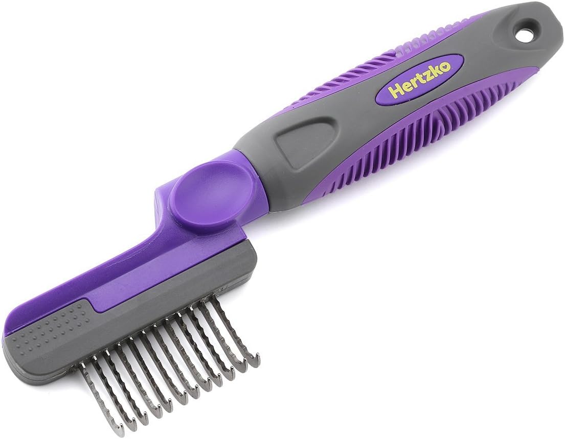 HertzkoDematting Brush Comb - Safety Edges for Removing Dead, Matted & Knotted Fur from Cats & Dogs - Cat Matted Fur Remover - Cat Brushes for Indoor Cats & Grooming Kit for Pet Hair Removal