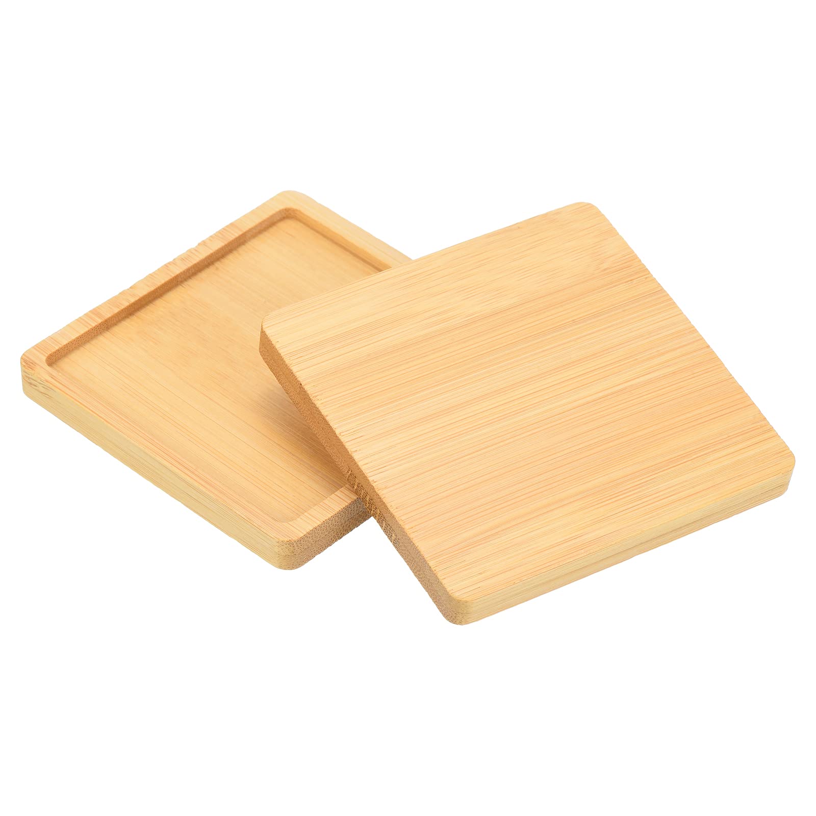 PATIKIL Plant Pot Saucer 3.5 Inch, 2 Pack Bamboo Square Flower Drip Tray for Home Indoor